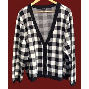 NWOT Talbots Plus Size 3X Black White Buffalo Check Plaid Cardigan Relaxed